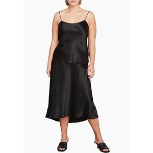 VINCE. Satin Midi Skirt Womens XL Black High Waisted A-Line Silky Slip Skirt EUC